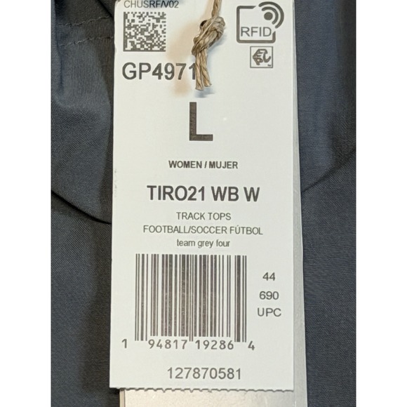 Adidas Tiro 21 Women's Hooded Soccer Windbreaker Track Jacket Gray L NWT - Picture 4 of 6